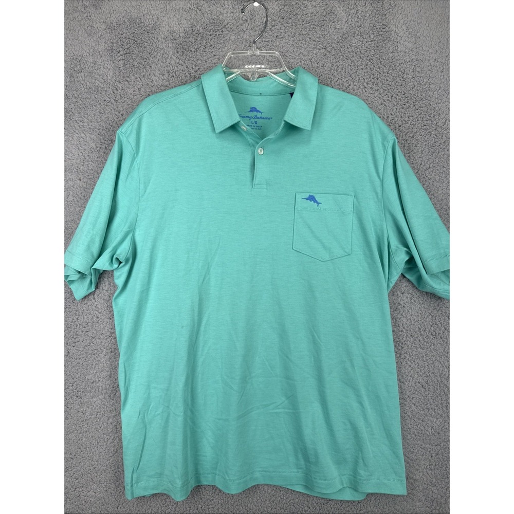 Tommy Bahama Polo Mens Large Short Sleeve Pocket Mint Green 100% Supima Cotton